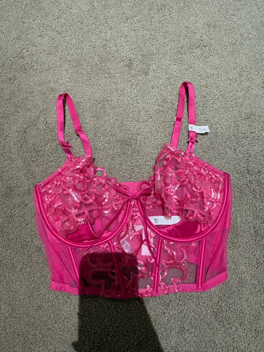 Nwt Victoria's Secret Hot Pink Lace corset bra size small DD